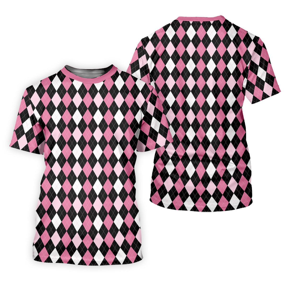 Black Pink Argyle Womens Golf Shirts, Ladies Pink Golf Shirt, Womens Golf Polo Shirt Golf Gift For Womens