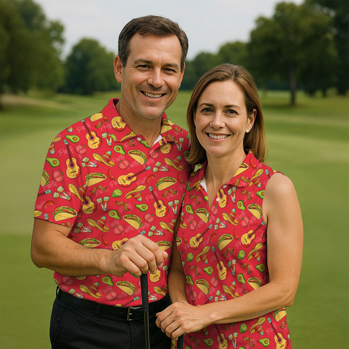 Mexican Party Seamless Pattern Red Golf Tops For Men, Cinco De Mayo Celebration Golf Shirts For Men