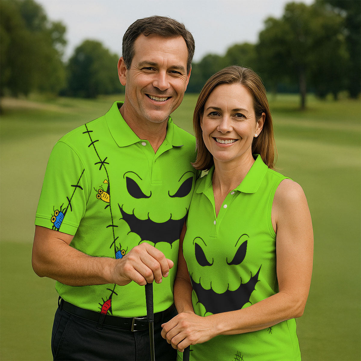 Halloween Monster Face Sleeveless Golf Polo Shirt, Mens Golf Polo, Golf Shirts For Men