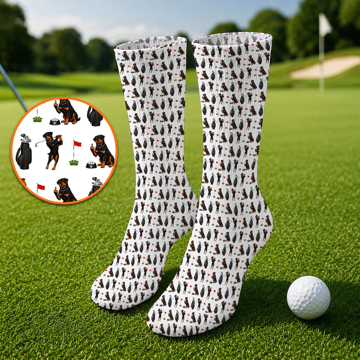 Funny Rottweiler Golf Socks, Rottweiler Pattern Golf Sock, Dog Dad Golf Shirt