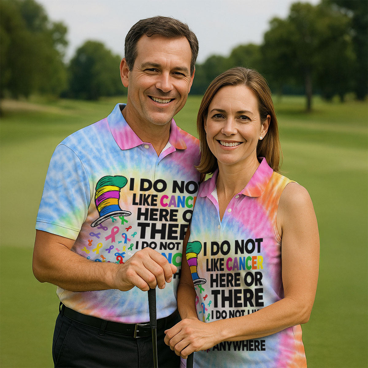 I Do Not Like Cancer Tie Dye Polo Shirt, Golf Polo Shirts For Men, Mens Golf Apparel