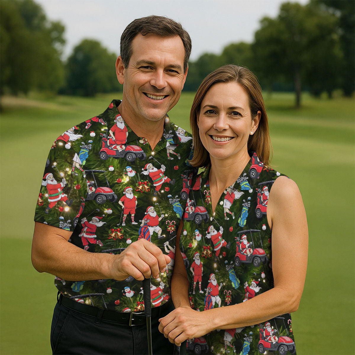 Funny Santa Claus Golf Pose Women's Golf Tops, Christmas Golf Shirt, Christmas Golf Gift