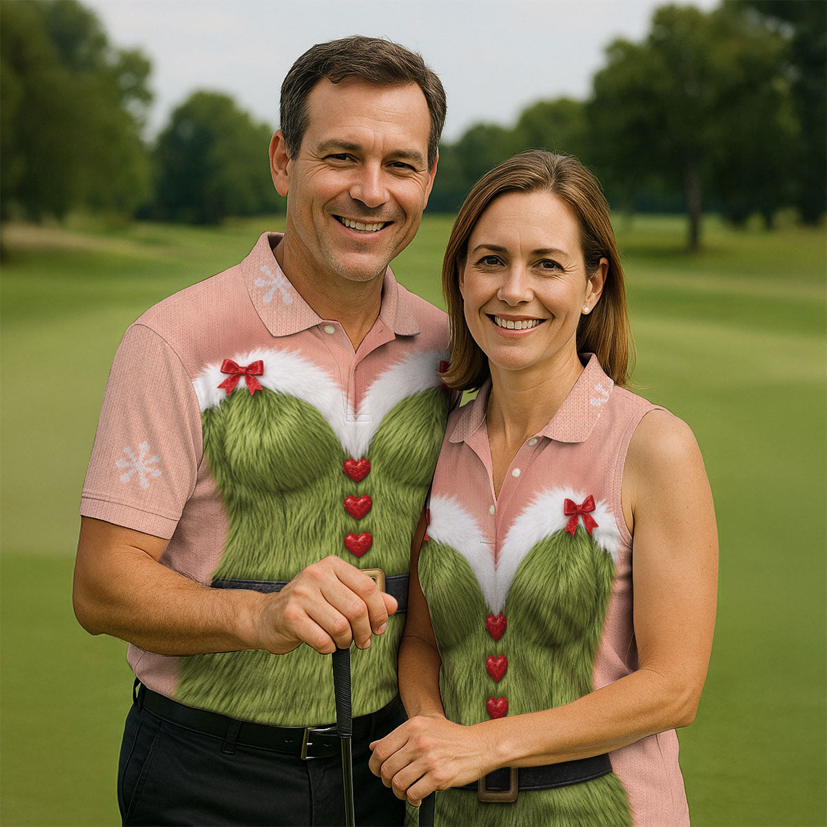Green Furry Christmas Costume Polo Shirt, Men's Golf Shirt, Golf Apparel For Men