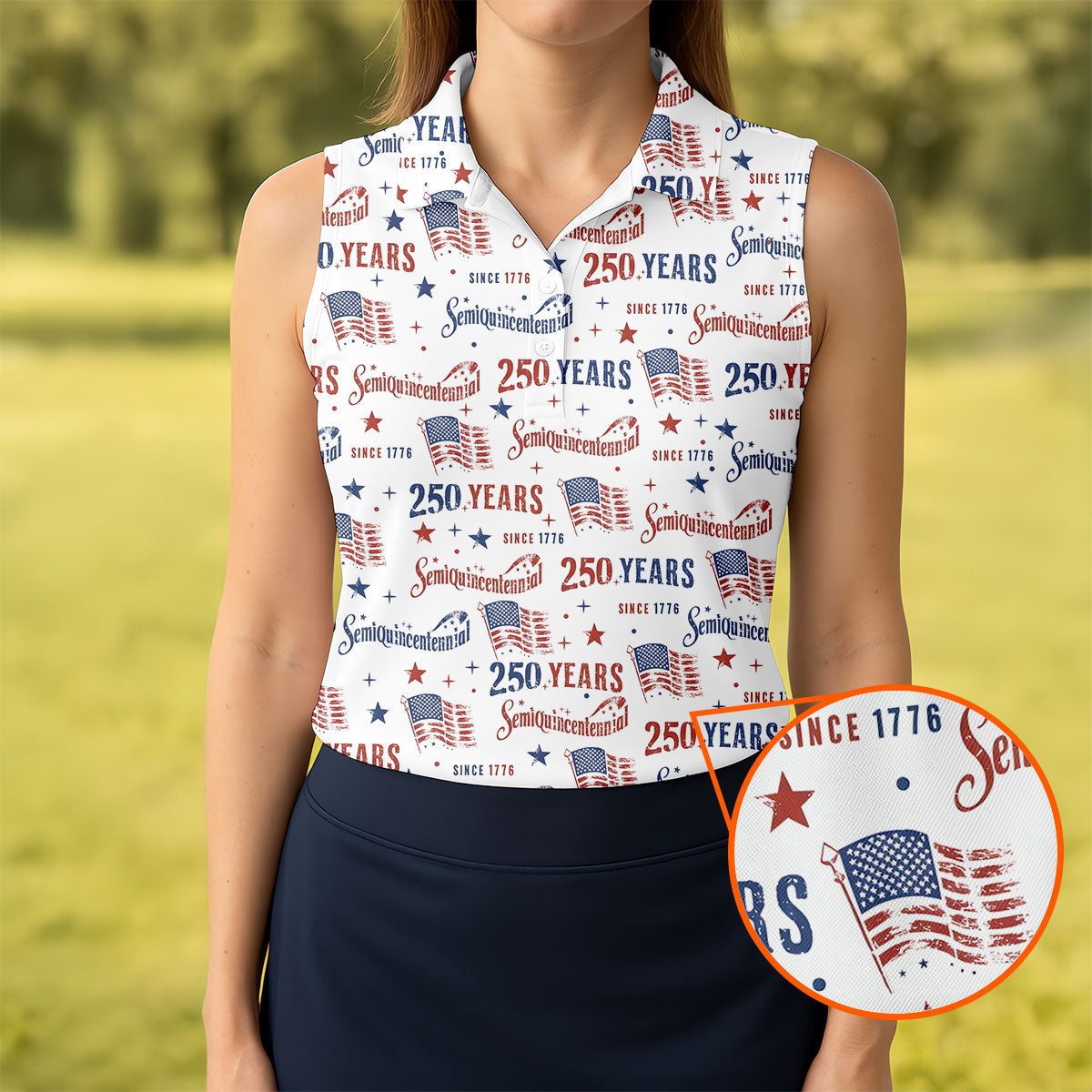 Semiquincentennial 250 Years Since 1776 Ladies Golf Tops, 4th Of July Patriotic Golf Shirt For Women