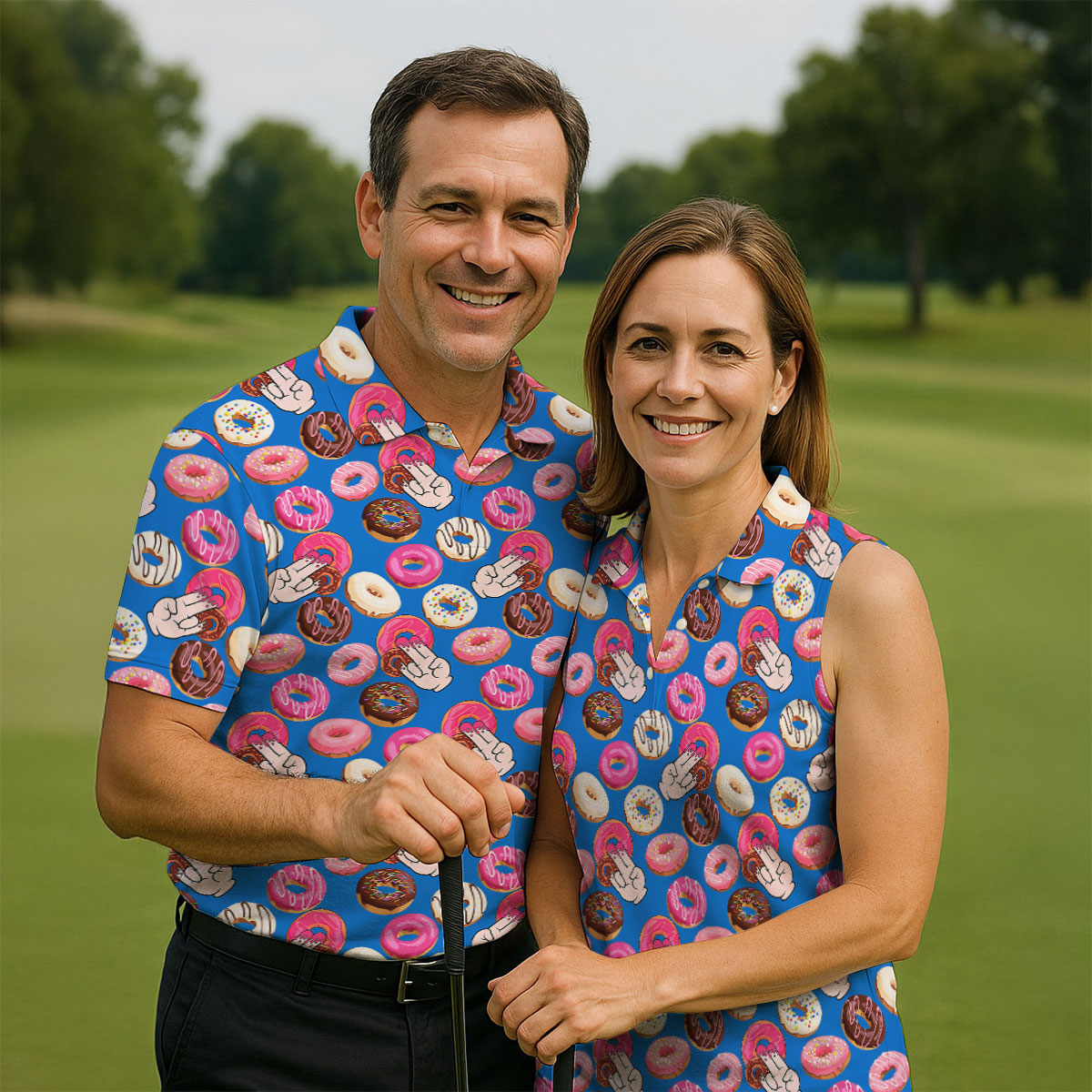 Funny Donut Adult Humor Blue And Pink Fun Women's Golf Shirts, Women's Golf Tops, Ladies Golf Shirts