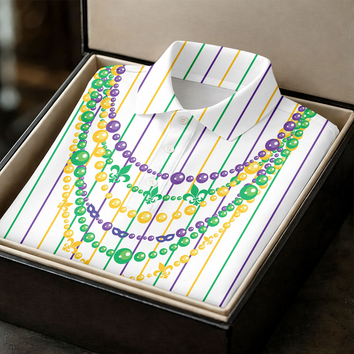 Mardi Gras Beads Necklaces Print White Golf Shirt, Women's Golf Shirts, Ladies Golf Polos, Golf Shirt For Women
