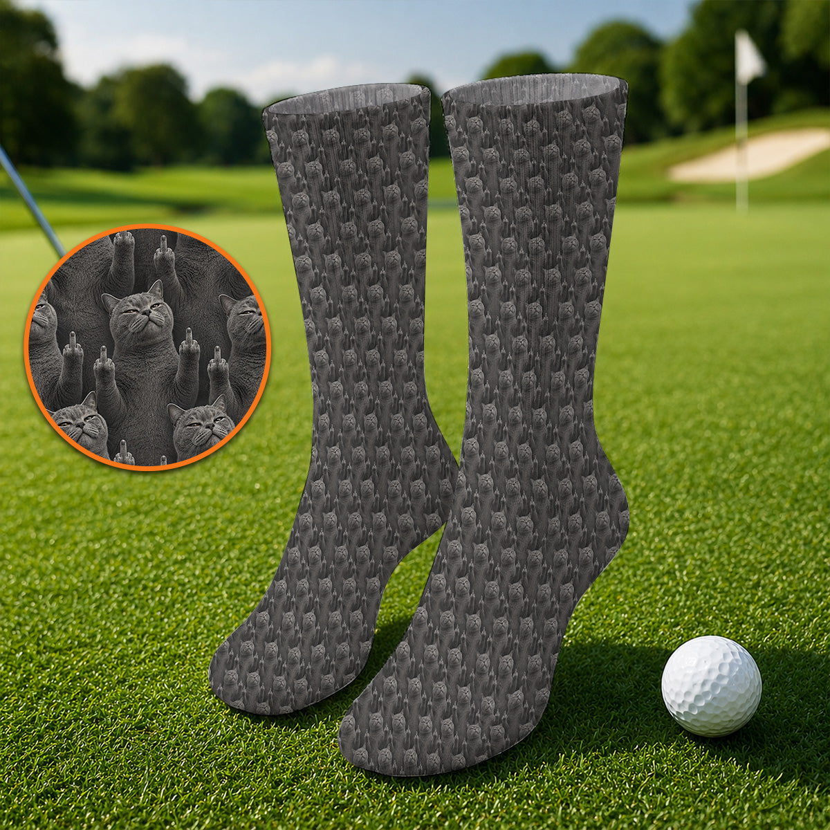 Cat Pattern Golf Socks, Funny Cats Golf Crew Sock, Cat Lover Golf Shirts