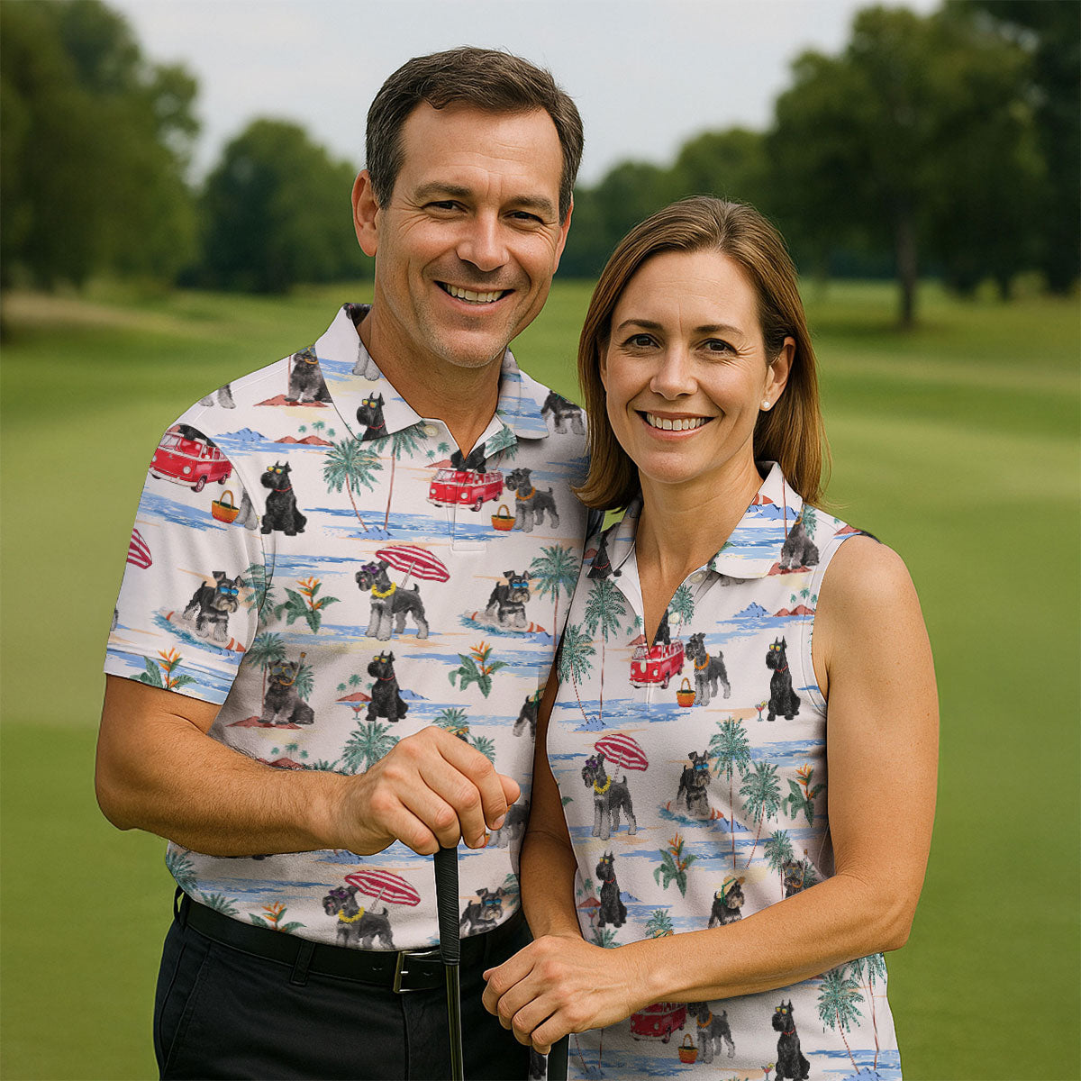 Schnauzer Beach Vacation Tropical Golf Polo Shirt, Golf Shirts For Women, Women’s Golf Apparel