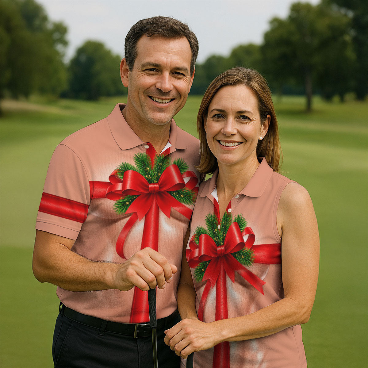 Christmas Red Bow Gift Golf Polo Shirt, Printed Golf Shirts, Polo Shirts For Men