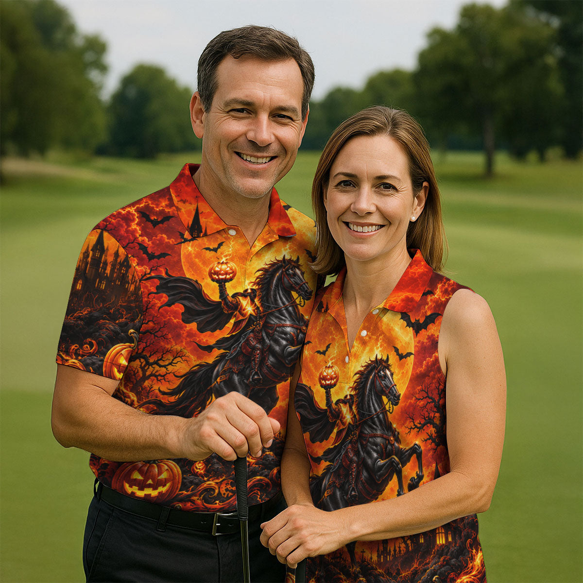 Fire Moon Rider Halloween Horror Character Polo Shirt, Golf Polo, Golf Shirts For Men