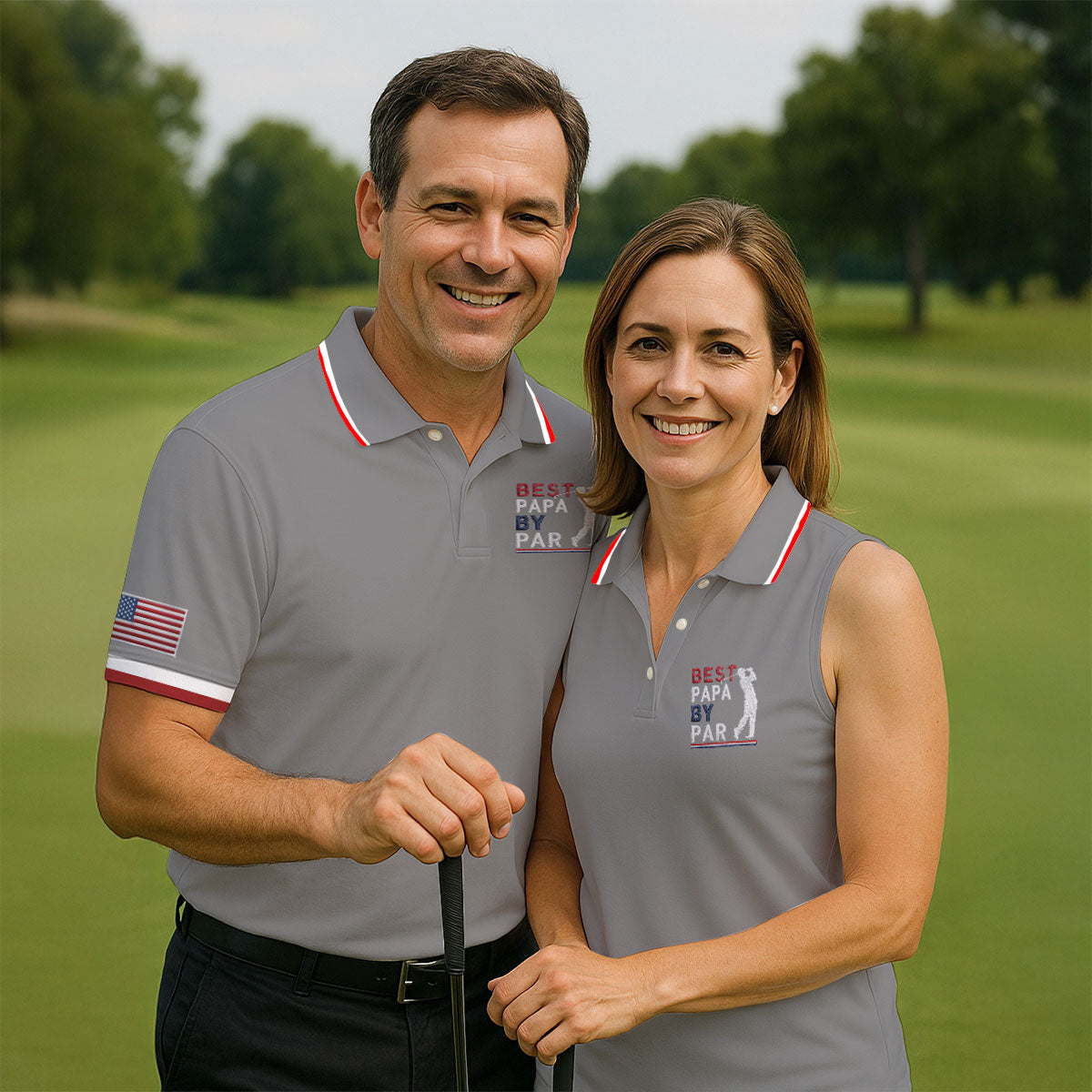 Gray Best Papa By Par Embroidered Golf Polo Shirt, Golf Polo Shirts For Men, Mens Golf Shirts