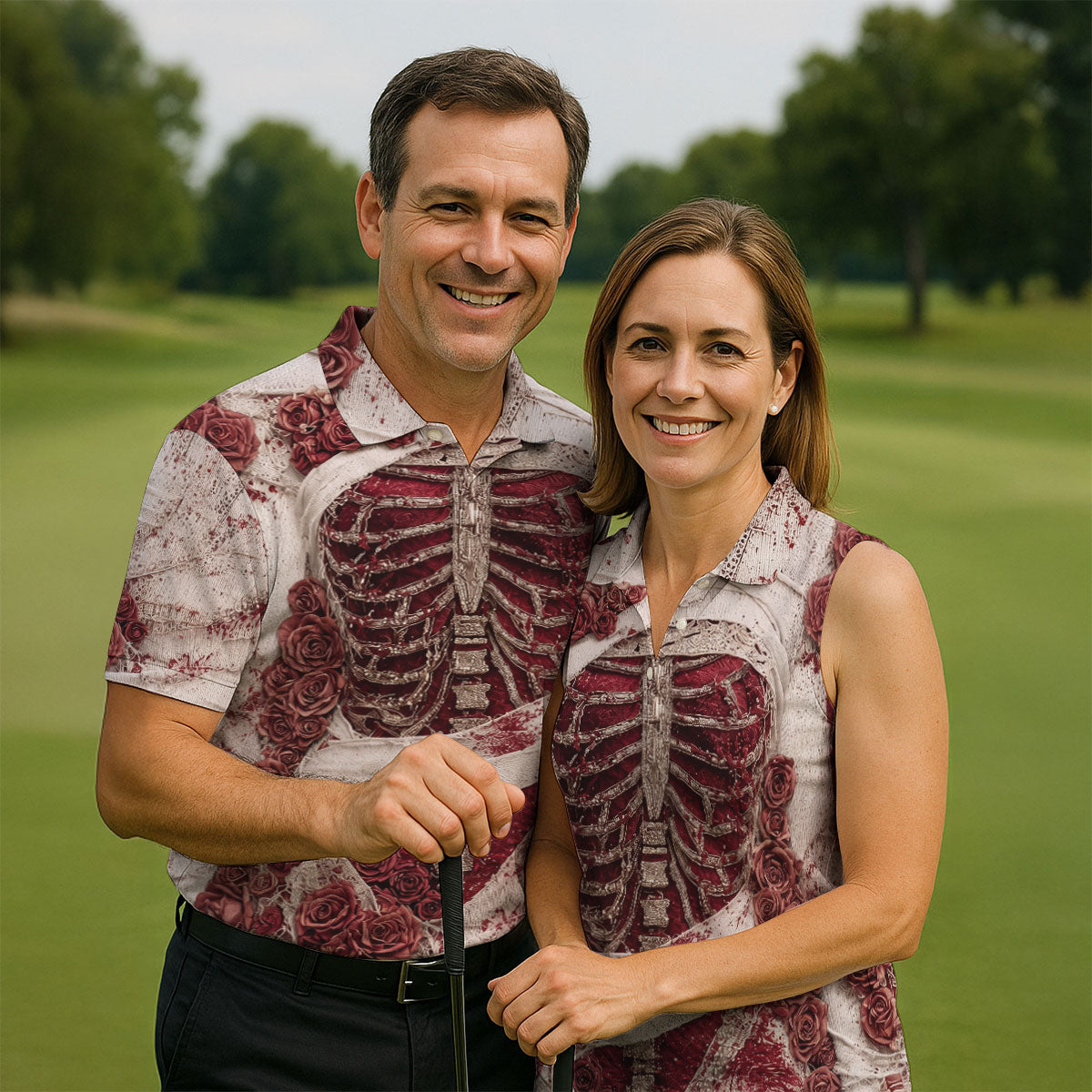 Bloody Skeleton Rose Halloween Polo Shirt, Polo Shirts For Men, Mens Golf Apparel
