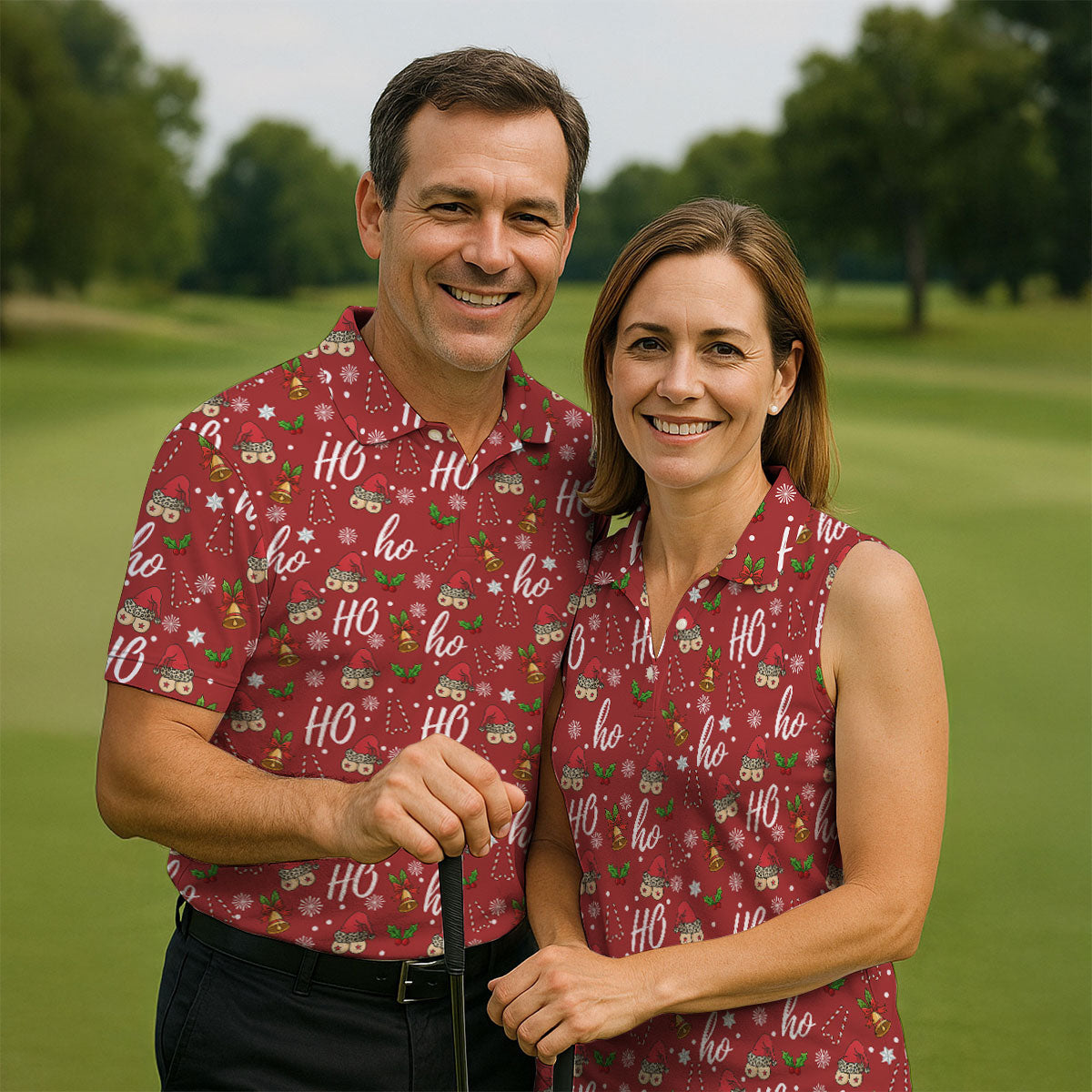 Funny Ho Ho Ho Naughty Tits Christmas Golf Shirt, Golf Christmas Gifts, Ladies Golf Shirts