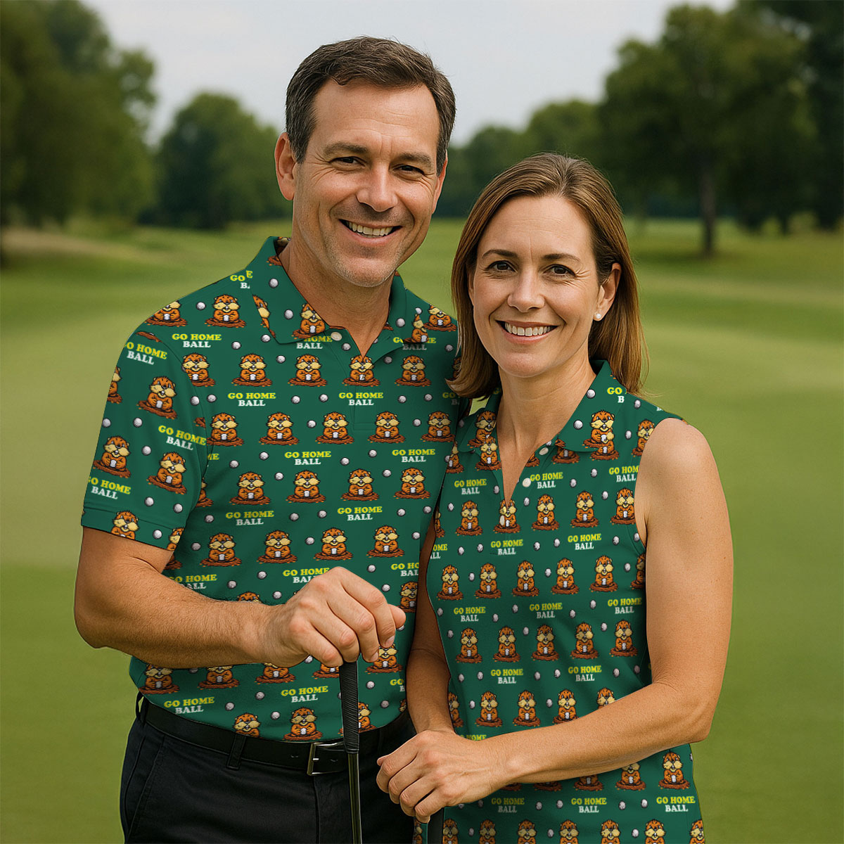 Go Home Ball Funny Groundhog Women's Golf Tops, Ladies Golf Shirts, Golf Shirt For Women