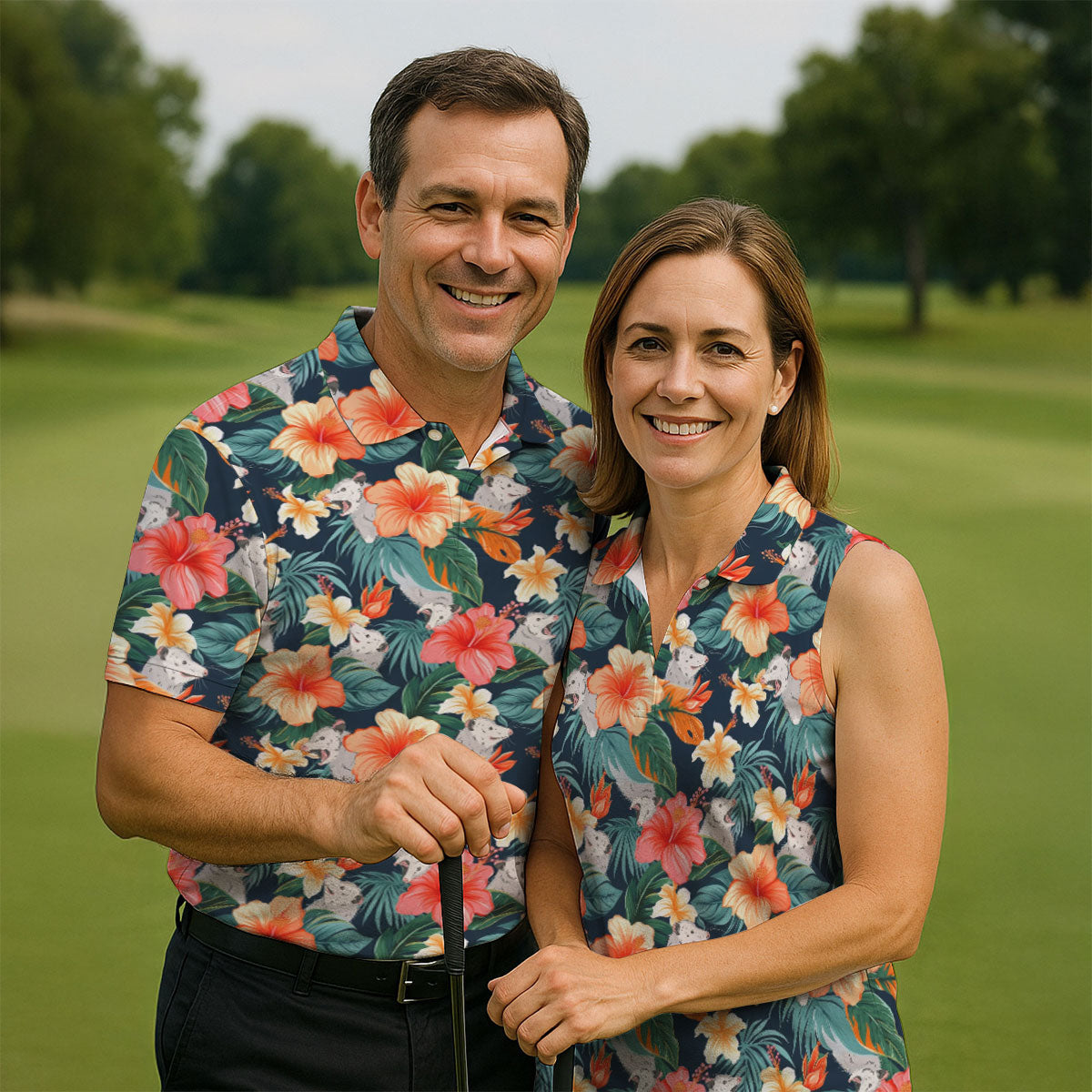 Large Hibiscus Flowers Tropical Vibe Ladies Golf Tops, Hawaiian Golf Shirts, Golf Shirt For Women