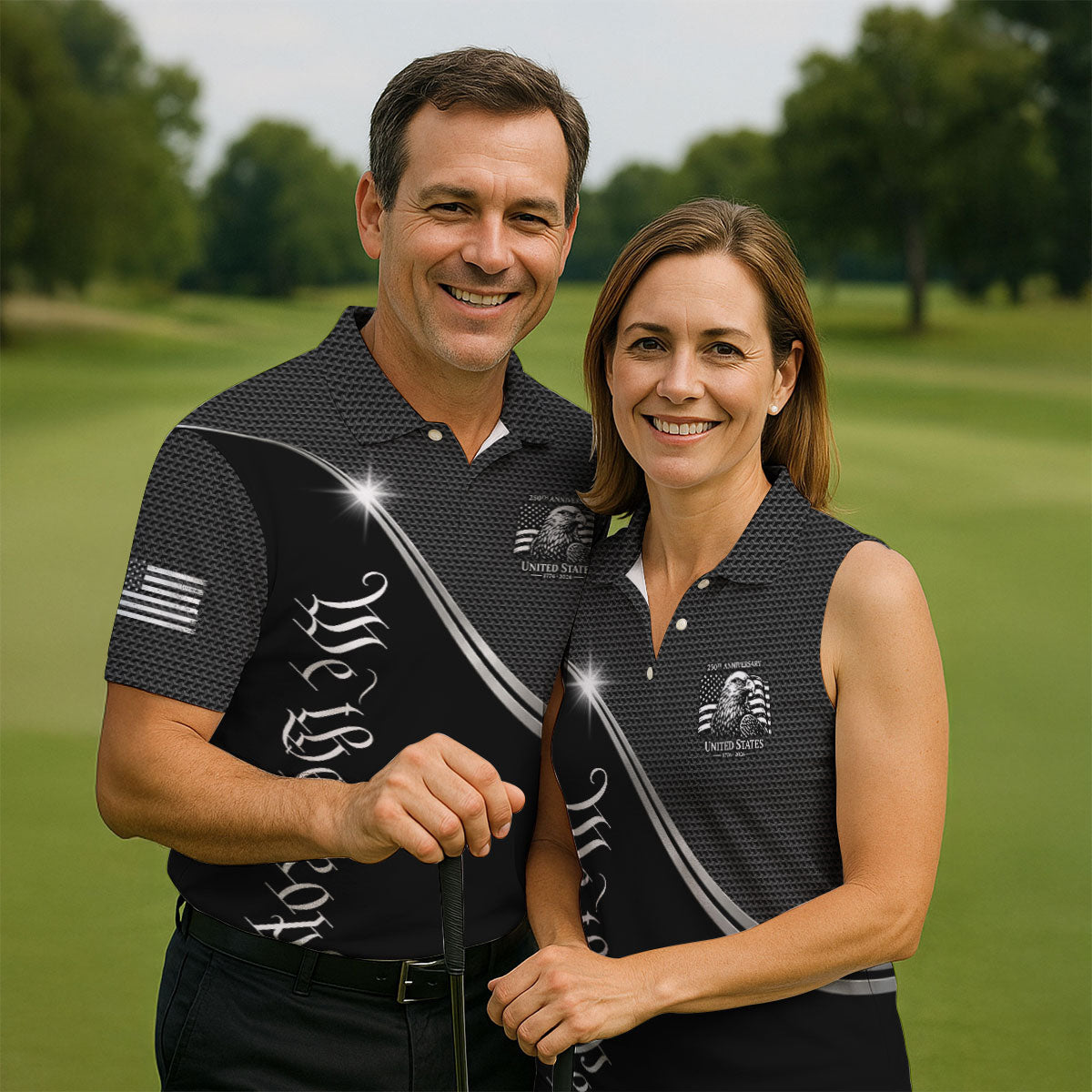 We The People 250th Anniversary Black Golf Shirt, Patriotic 4th Of July Golf Shirts For Men