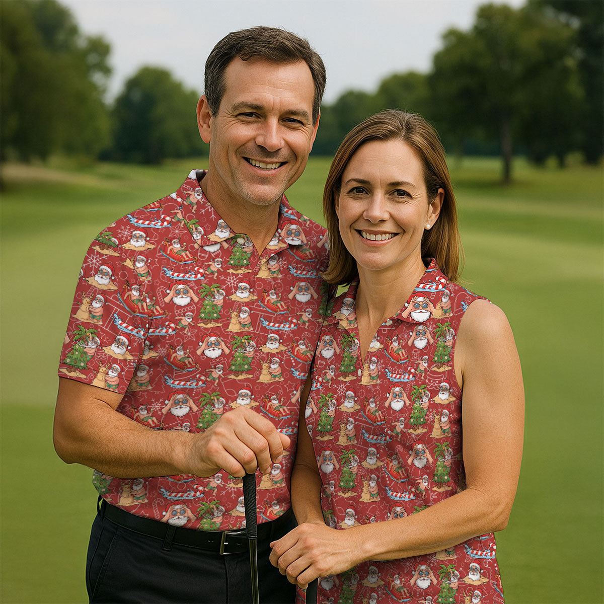 Tropical Santa Summer Christmas Pattern Polo Shirt, Mens Golf Polo, Christmas Shirt