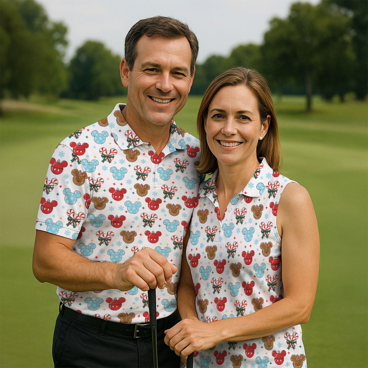 Funny Gingerbread Christmas Candy Cane Golf Tops For Men, Polo Shirts For Men, Christmas Golf Shirt