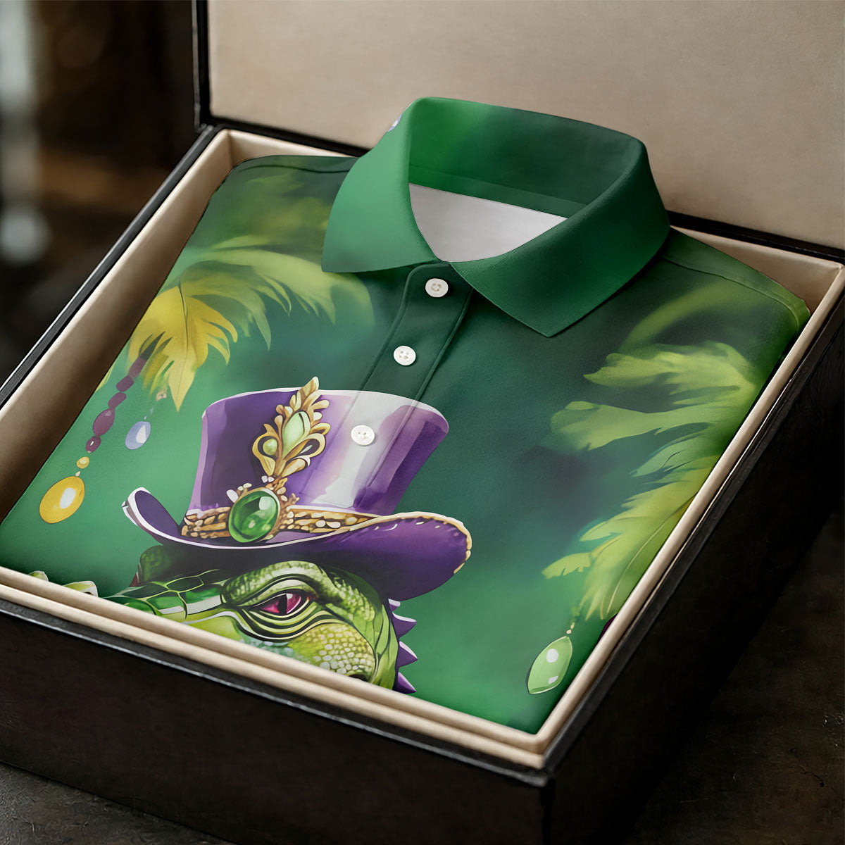 Mardi Gras Alligator Green Golf Shirt, Fun Women's Golf Shirts, Women's Golf Tops, Ladies Golf Polos