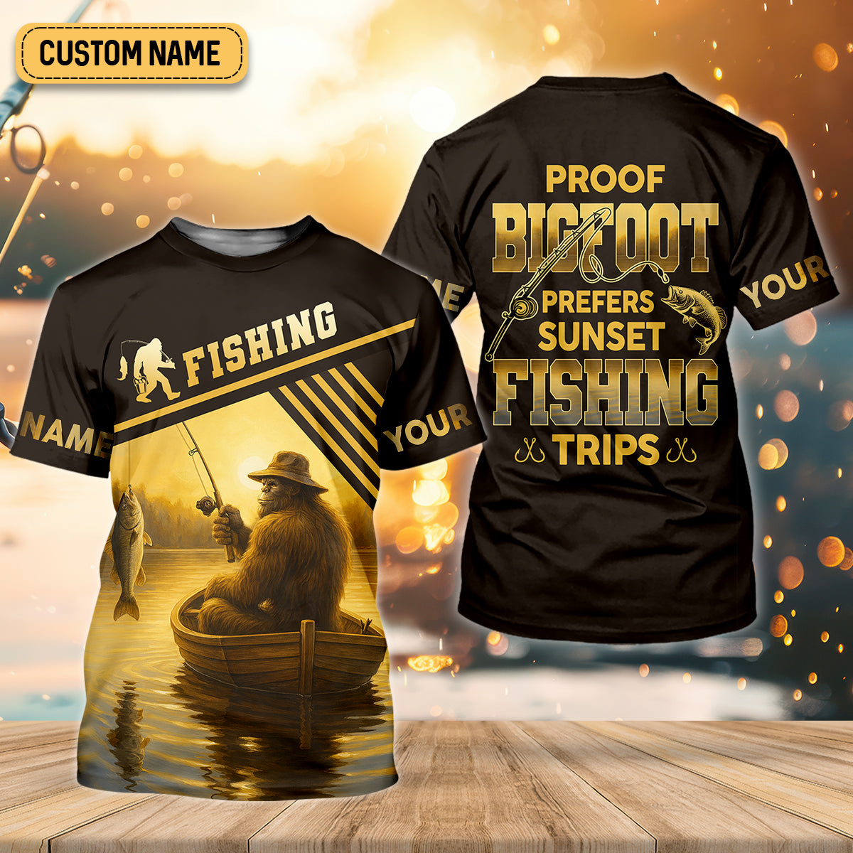 Proof Bigfoot Prefers Sunset Fishing Trips Fishing UPF Shirts, Funny Fishing Shirt, Women Fishing Shirt
