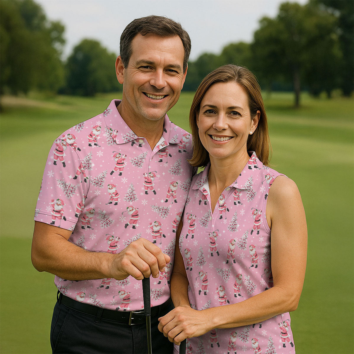 Funny Pink Santa Golfer Christmas Golf Shirt, Golf Shirts For Women, Women's Golf Tops
