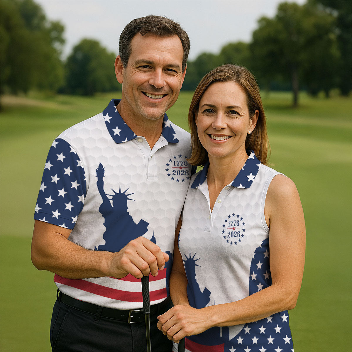 250 Years Of Freedom Golf Ball Pattern American Flag Golf Shirt, Patriotic 4th Of July Golf Shirt For Women