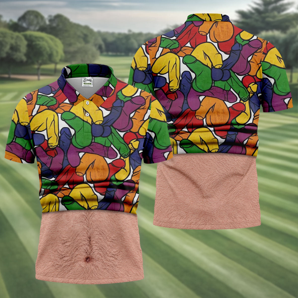 Funny Belly Illusion Colorful Pattern Polo Shirt, Mens Golf Polo, Golf Shirts For Men