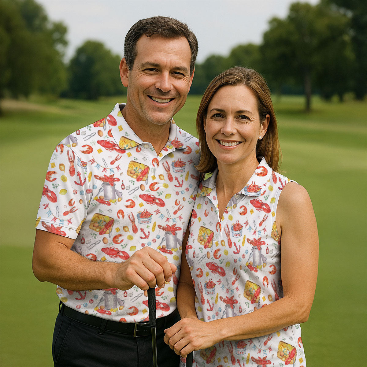 Crawfish Boil Seafood Pattern Polo Shirt, Hawaiian Golf Shirt, Golf Polo Shirts For Men