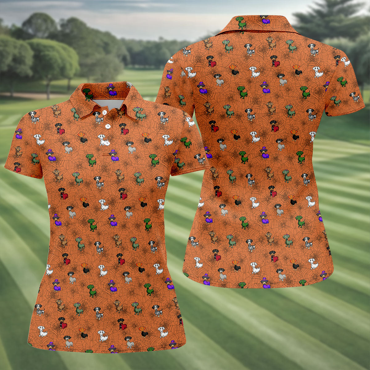Costume Dogs Spider Web Halloween Golf Polo Shirt, Dog Lover Shirt, Golf Shirts For Women