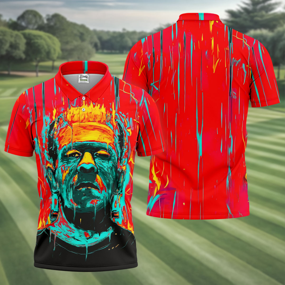 Colorful Horror Character Halloween Polo Shirt, Mens Golf Polo, Golf Shirts For Men
