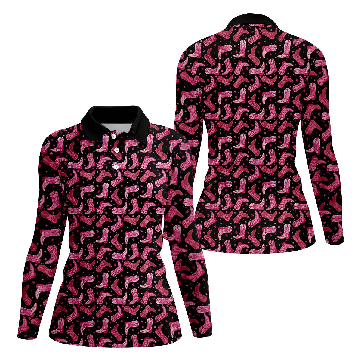 Pink Cowboy Boots Womens Golf Polo ShirtGolfing Apparel, Womens Golf Gifts