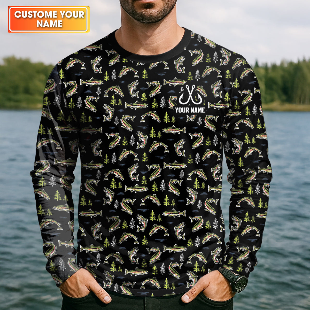 Rainbow Trout Pattern Fishing UPF Shirts, Funny Fishing Shirt, Gift For Fisherman, Fishing Shirts For Men