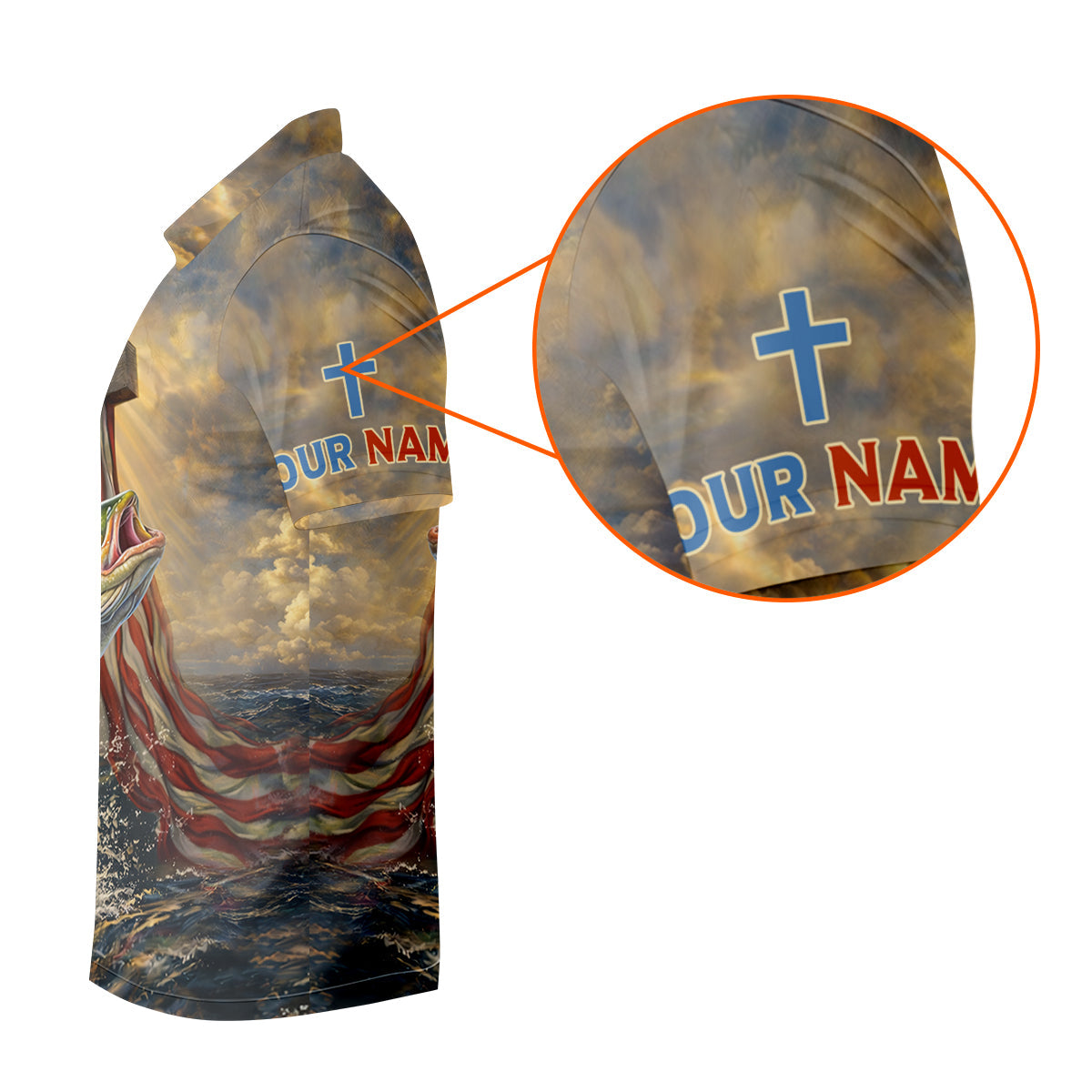 Faith Cross Patriotic Fishing Shirt, Fishing UPF Shirts, 250th Anniversary Fishing Shirts For Men