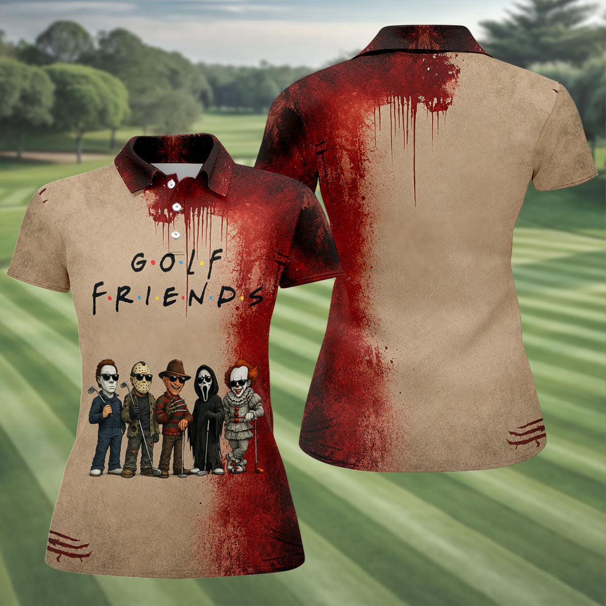 Golf Friends Horror Character Halloween Polo Shirt, Golf Shirts For Women, Ladies Golf Top