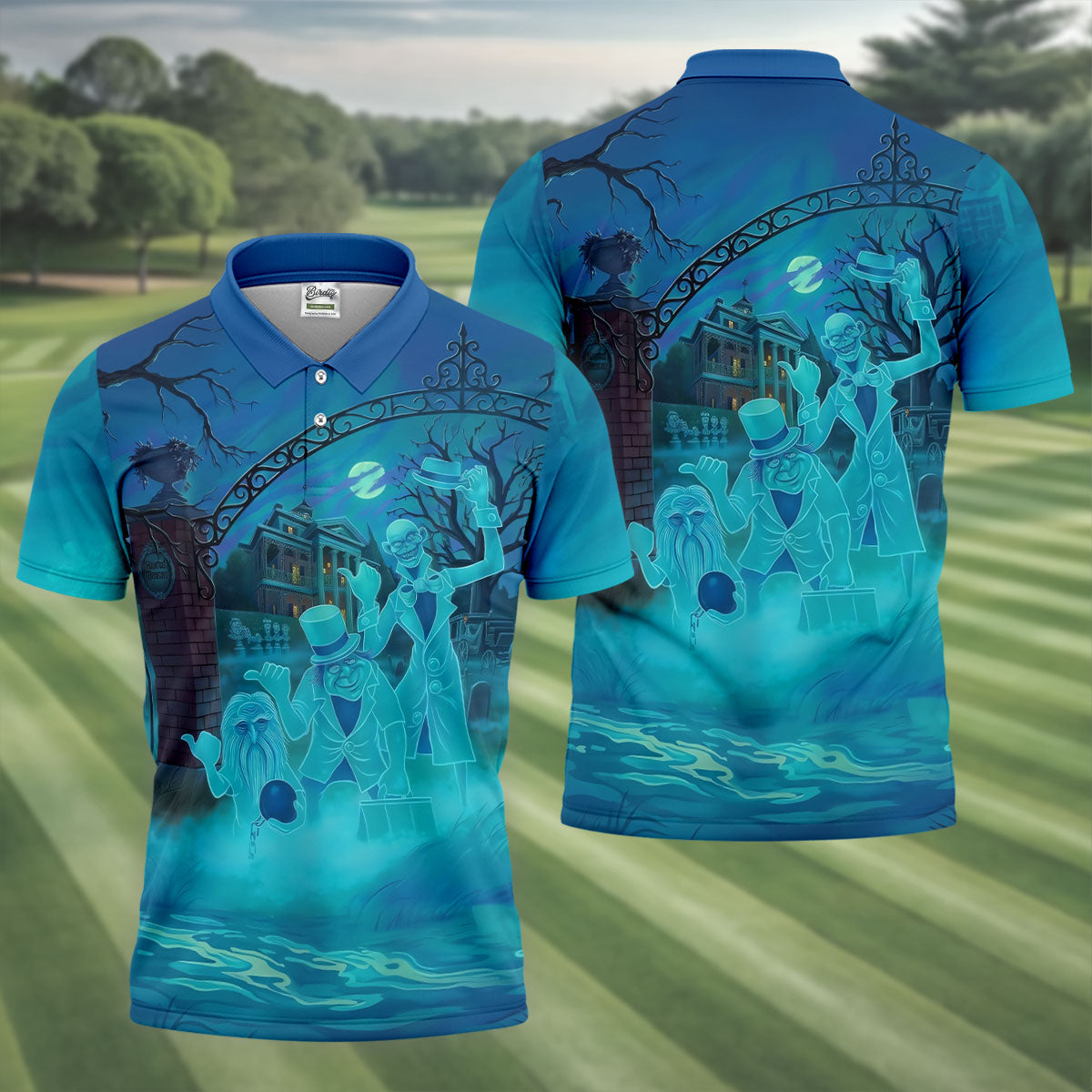 Ghost Trio At Haunted House Gate Halloween Polo Shirt, Mens Golf Shirts, Mens Polo Shirts