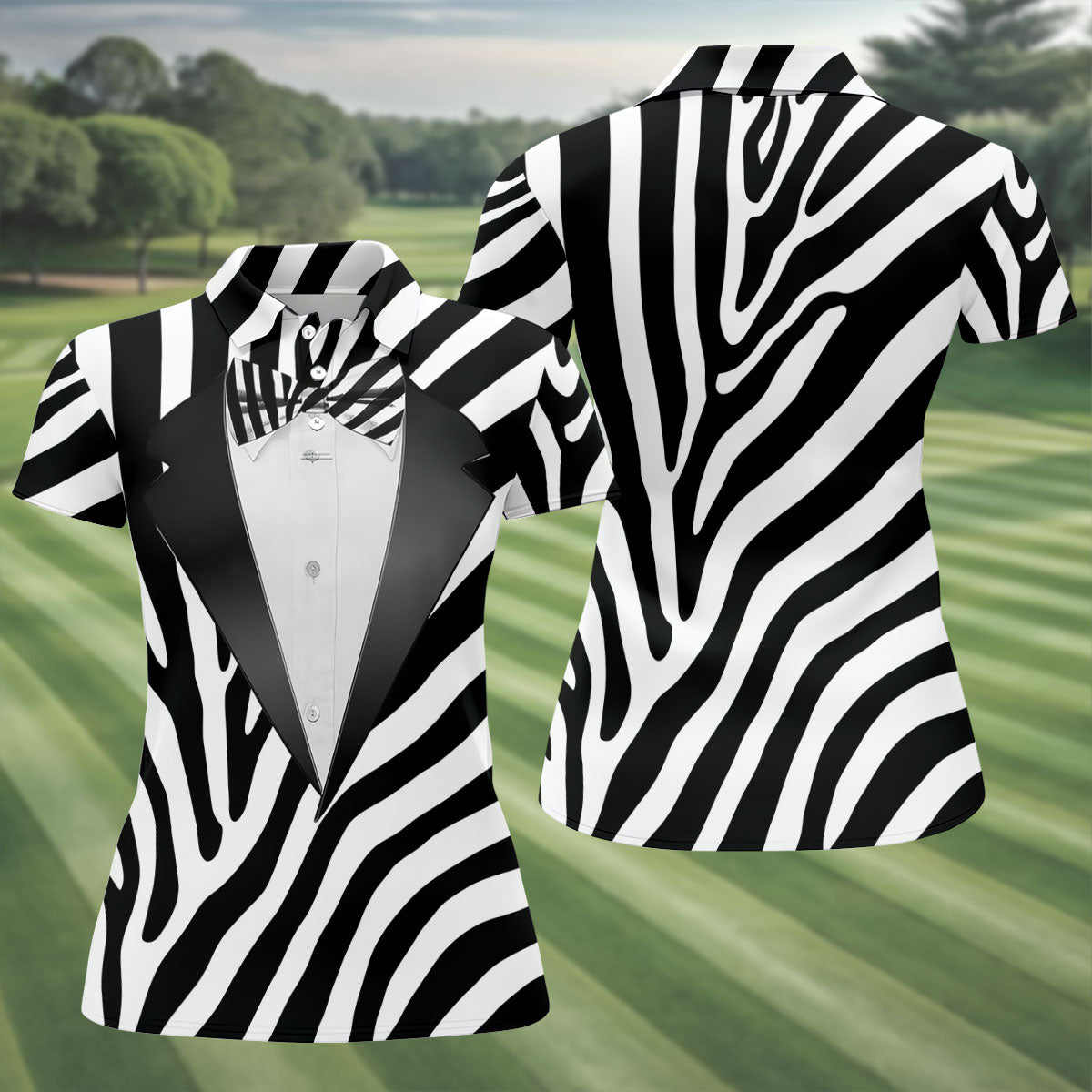 Zebra Pattern Funny Costume Hawaiian Golf Shirt, Ladies Golf Tops, Golf Shirt For Women