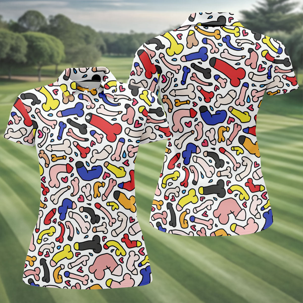 Funny Colorful Adult Doodle Pattern Polo Shirt, Womens Golf Polo, Golf Shirts For Women