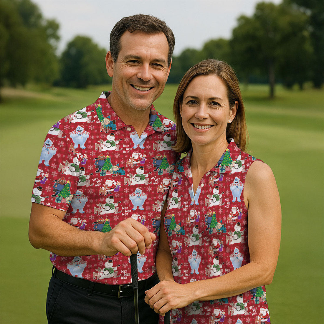 Ho Ho Ho Santa Snowman Men's Golf Polo Shirts, Christmas Golf Shirt, Polo Shirts For Men