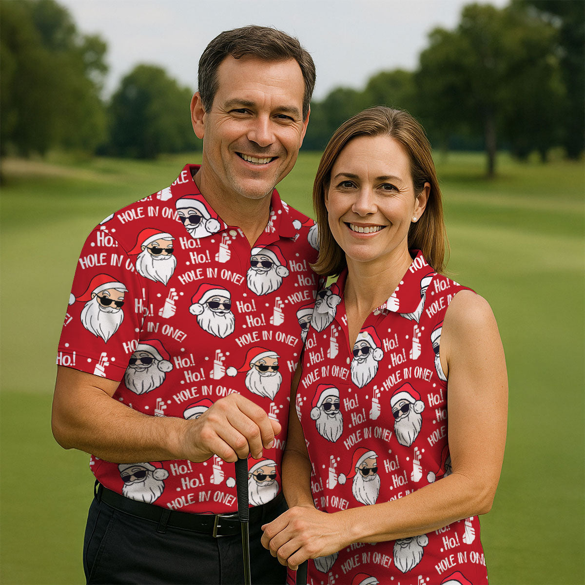 Ho Ho Hole In One Funny Santa Red Christmas Women Golf Top, Christmas Golf Shirt, Ladies Golf Shirts