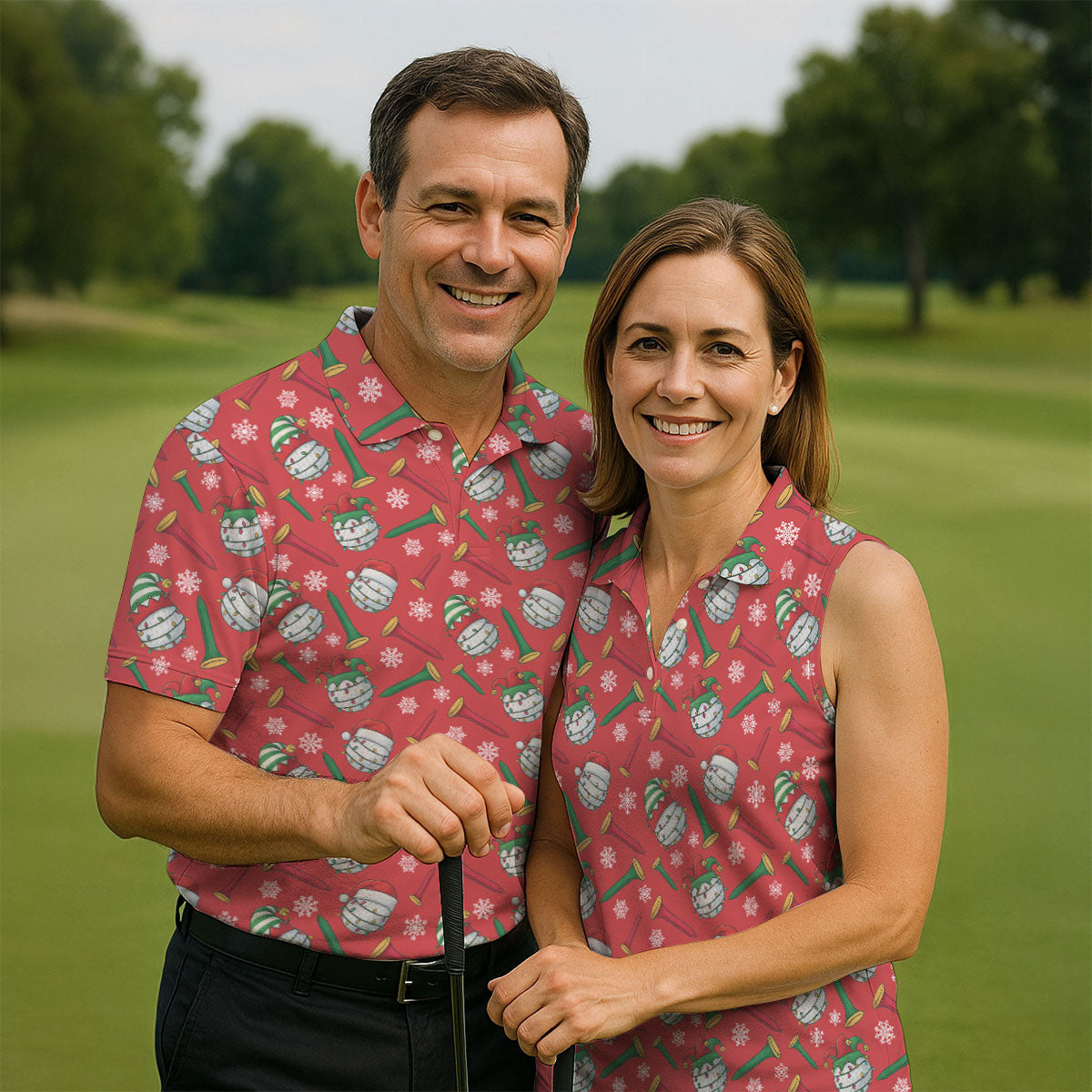 Funny Golf Ball Red Christmas Golf Shirt, Women's Golf Tops, Christmas Golf Gift