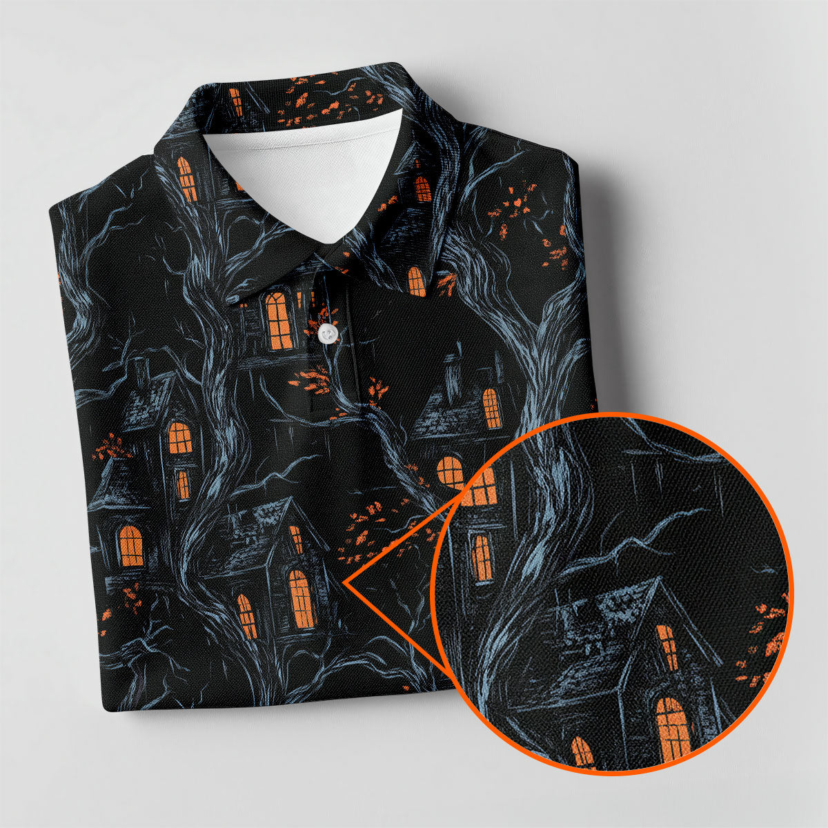 Haunted House Halloween Women Golf Top, Black Golf Polo ShirtLadies Golf Shirts, Golfing Apparel