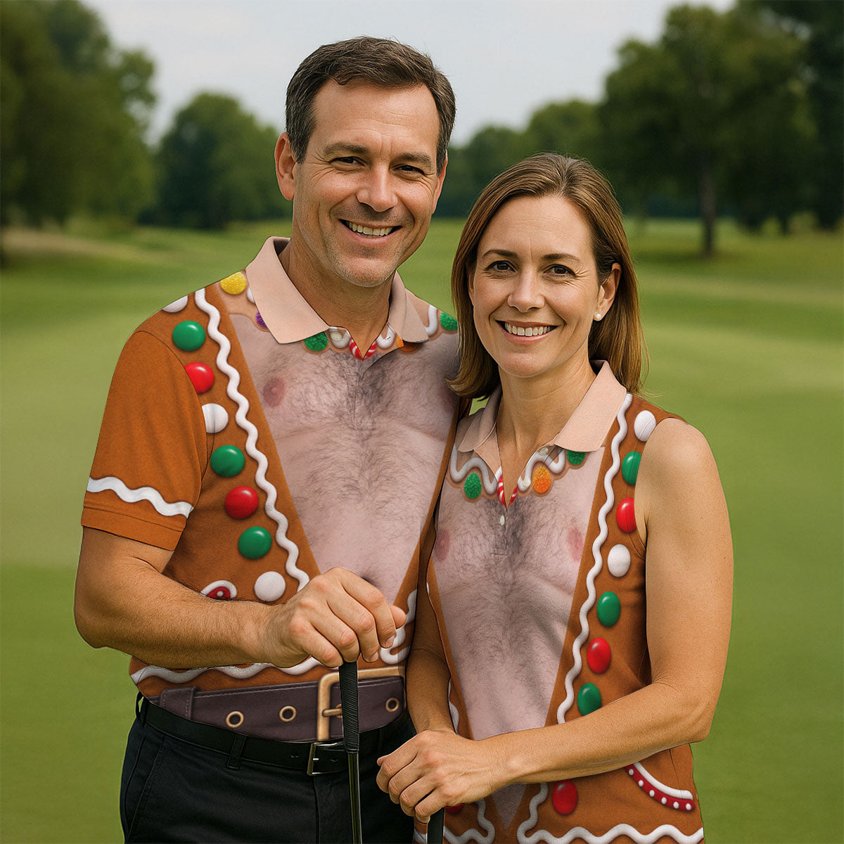 Funny Christmas Gingerbread Costume Polo Shirt, Mens Golf Apparel, Men's Golf Shirt