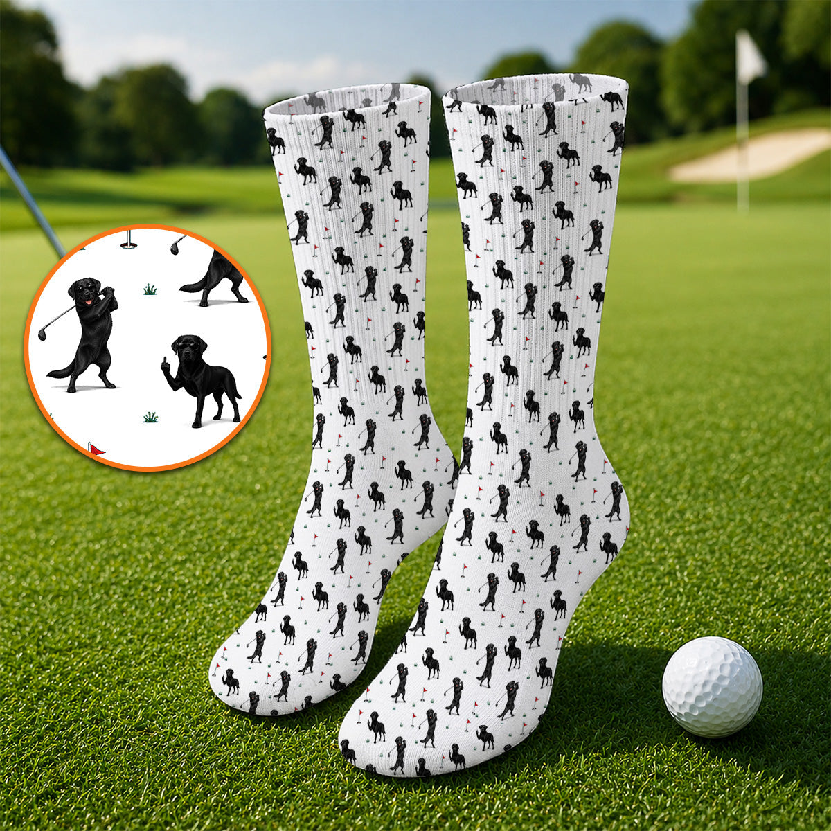 Funny Black Labrador Golf Socks, Lab Dog Pattern Golf Sock, Crazy Golf Gift For Golfer