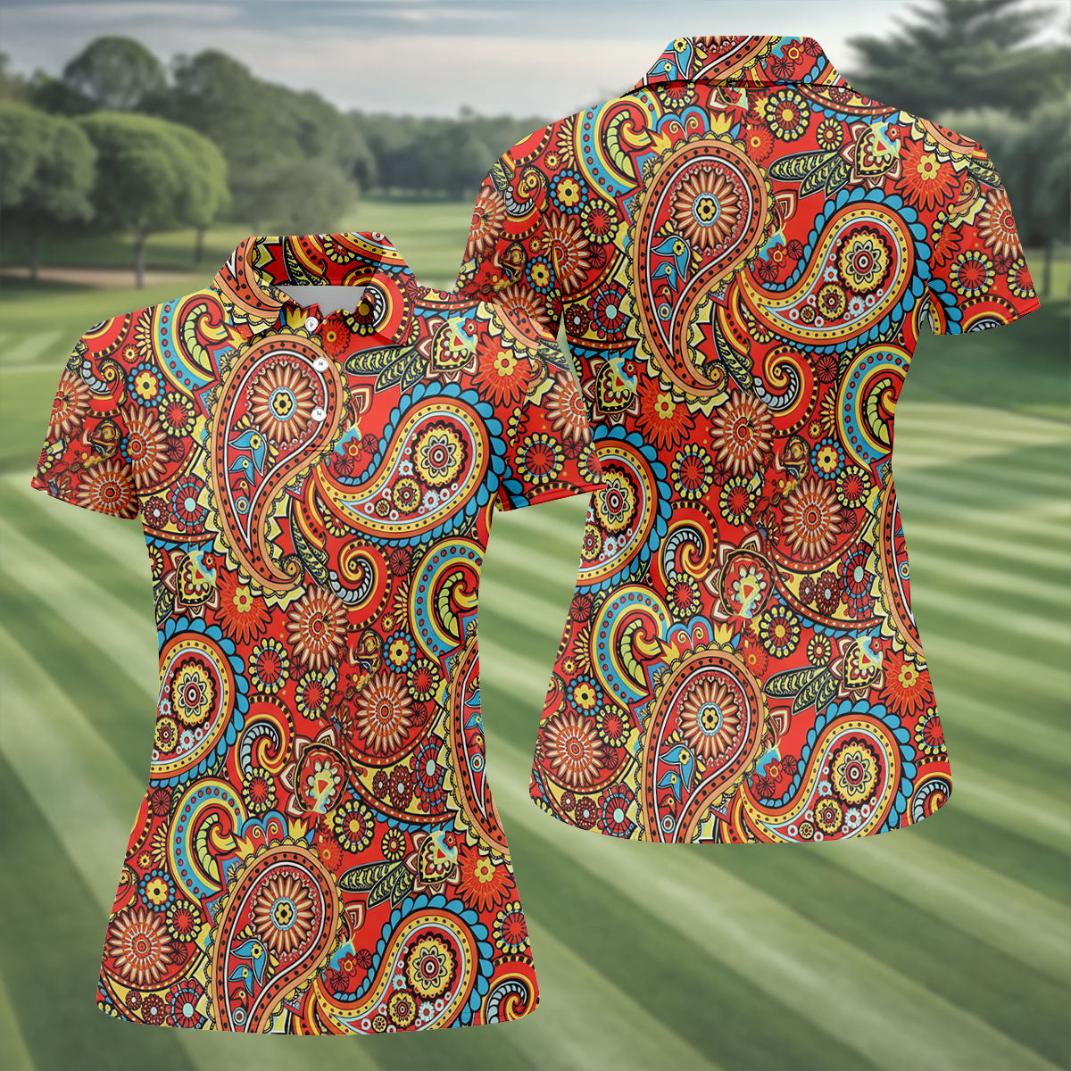 Paisley Design Golf Shirt For Women, Boho Pattern Ladies Golf Shirts, Women's Sleeveless Golf Shirts