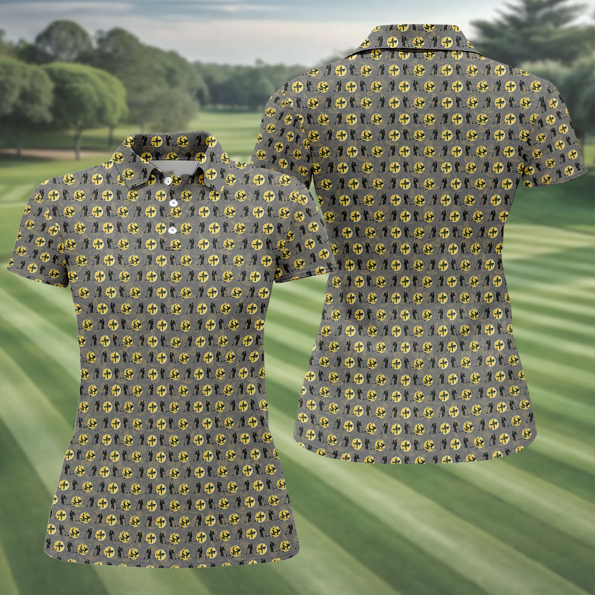 Halloween Horror Character Golf Pattern Polo Shirt, Ladies Golf Shirt, Golf Tops For Women