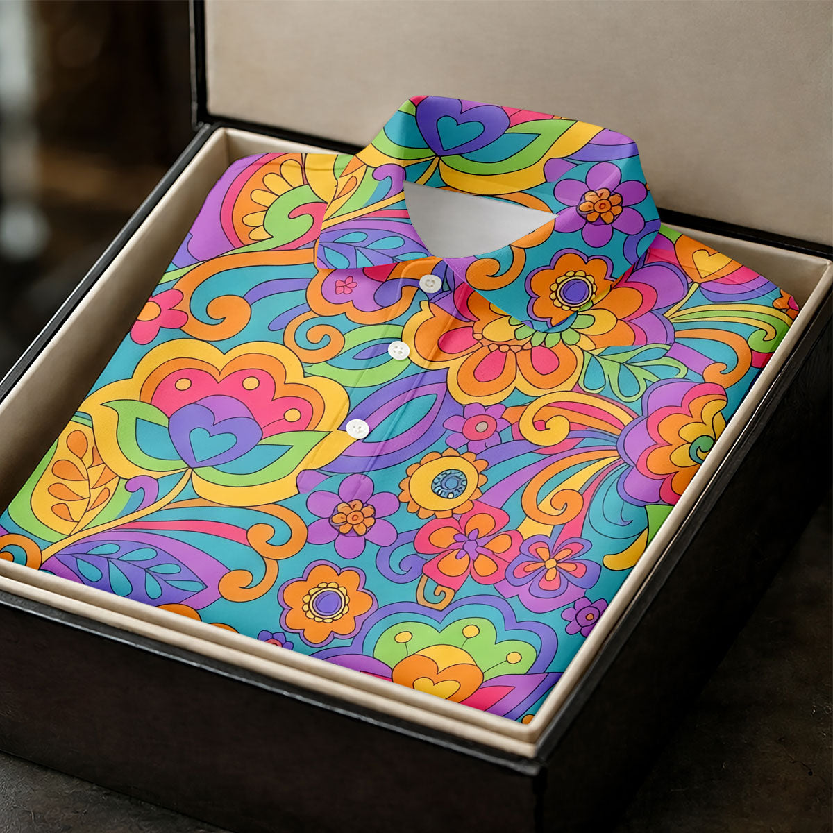 Vintage Psychedelic Floral Pattern Hawaiian Golf Shirt, Women’s Golf Tops, Golf Shirts For Women
