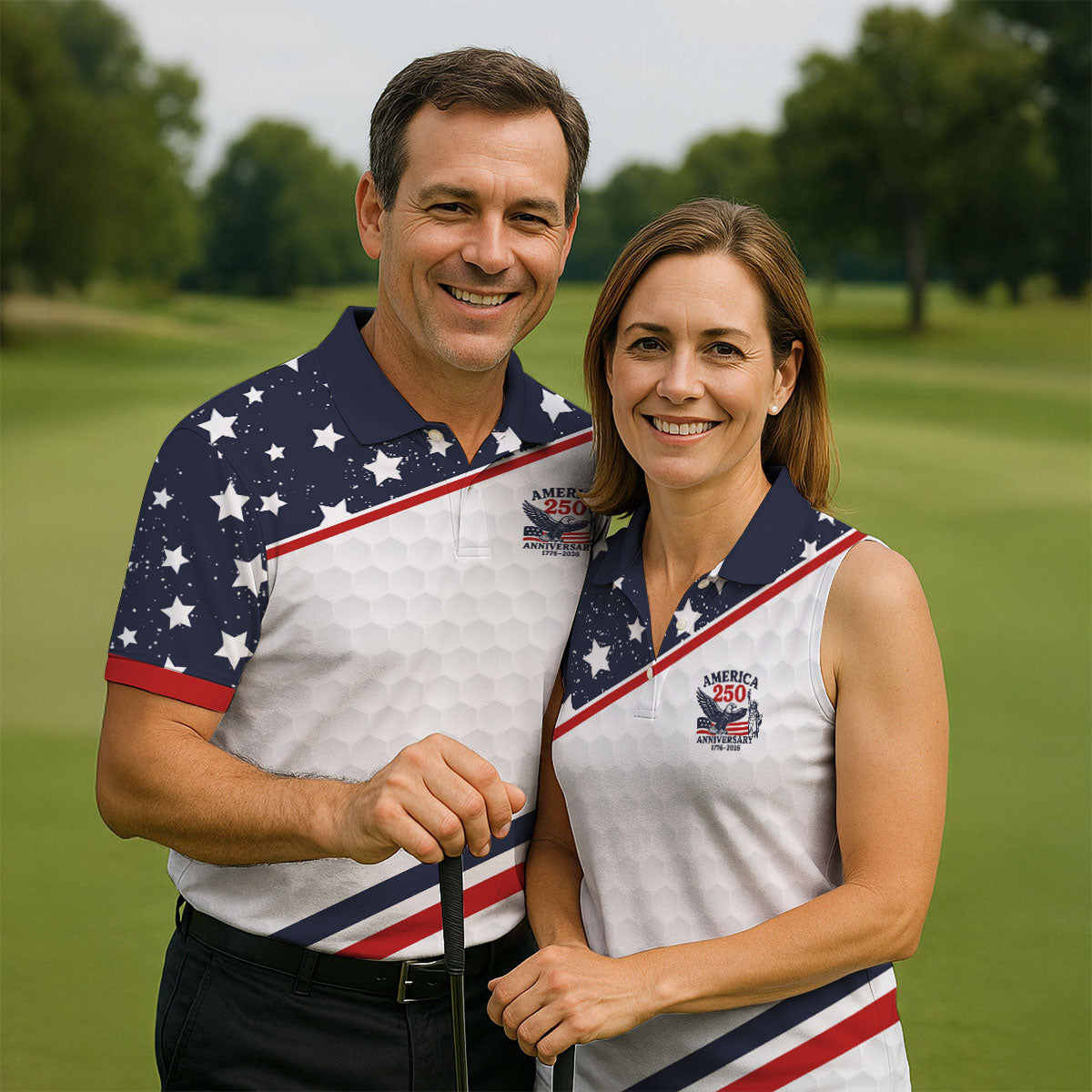 America 250 Anniversary Golf Ball Pattern Retro Golf Shirt, Patriotic 4th Of July Golf Shirt For Women