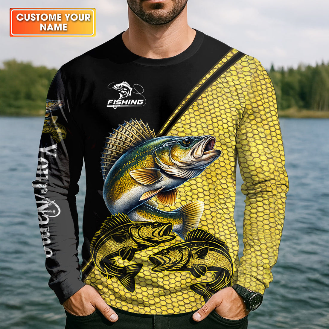 Personalized Walleye Fishing UPF Shirt, Fishing Long Sleeve Shirt, Fishing Shirt For Men
