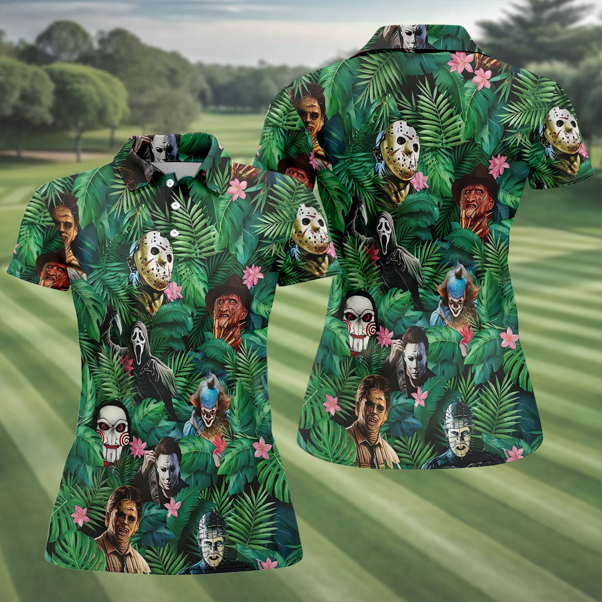 Hidden Horror Villains Jungle Hawaiian Golf Shirt, Women’s Golf Polo, Golf Shirts For Women