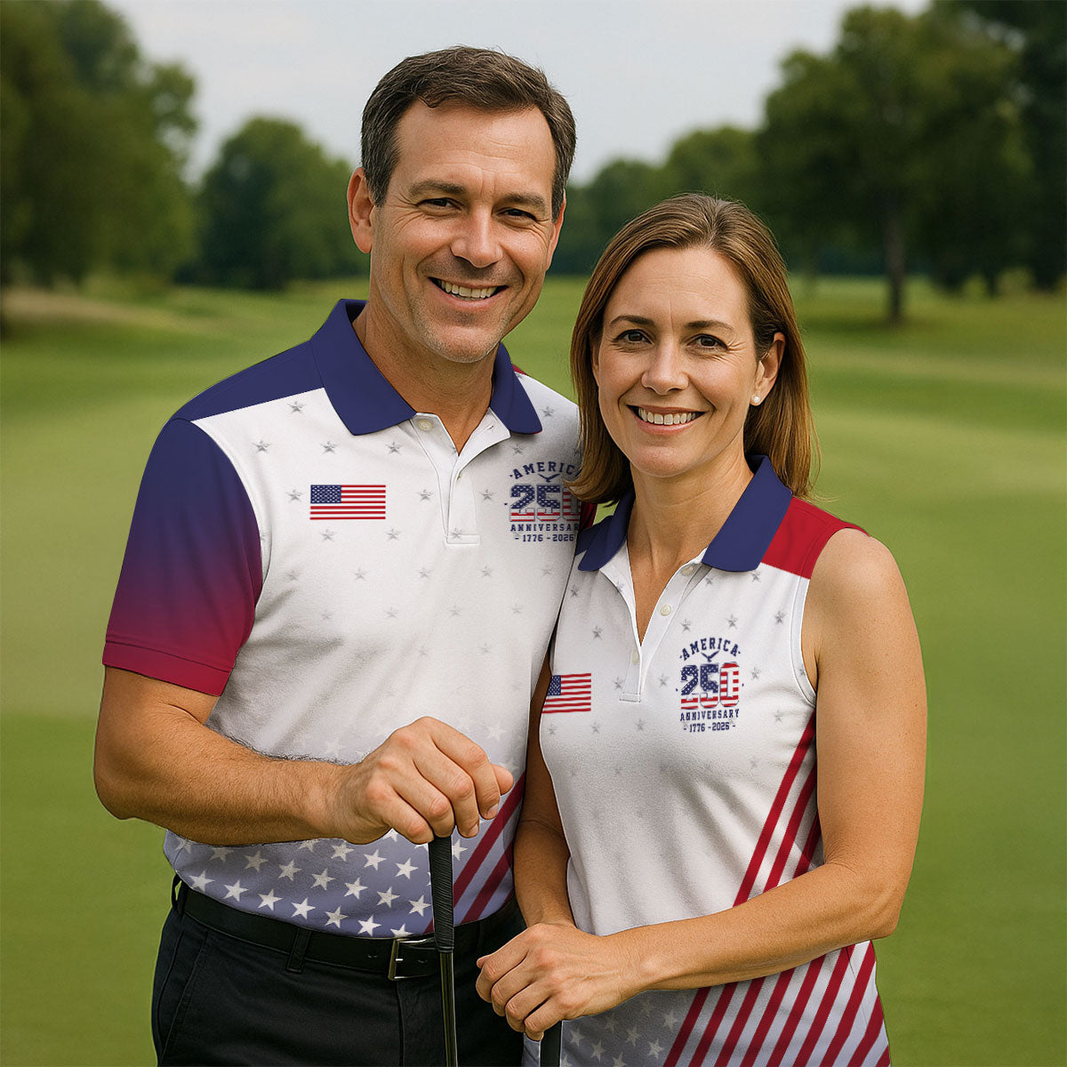 America 250 Anniversary 1776-2026 Flag Logo Golf Shirts For Men, Patriotic 4th Of July Golf Shirt